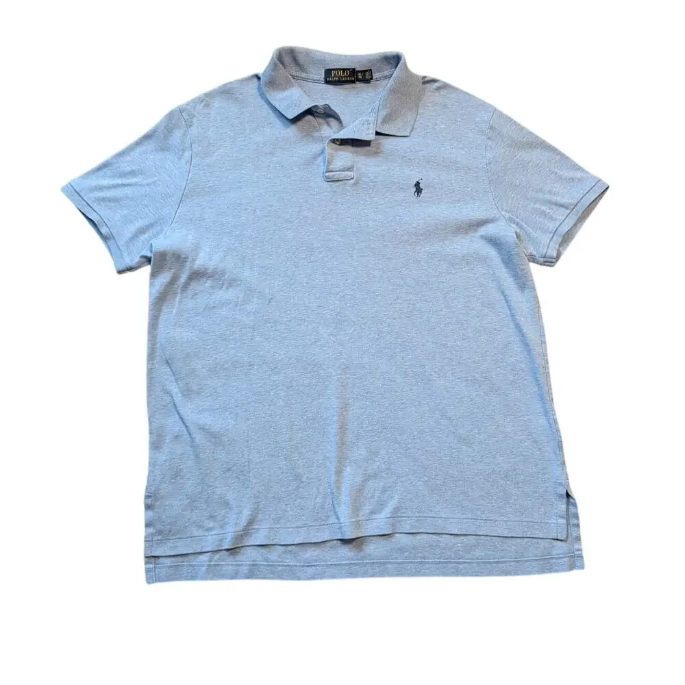 Polo Ralph Lauren Classic Fit Polo Shirt Men XL Light Blue Heather Cotton Pique